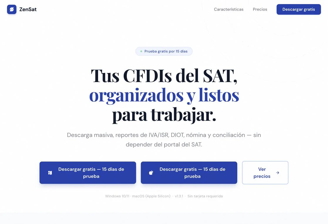 Aplicación de escritorio ZenSat con un espacio de trabajo para documentos fiscales